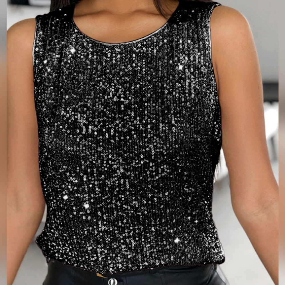 Black Sequin Sleeveless Top